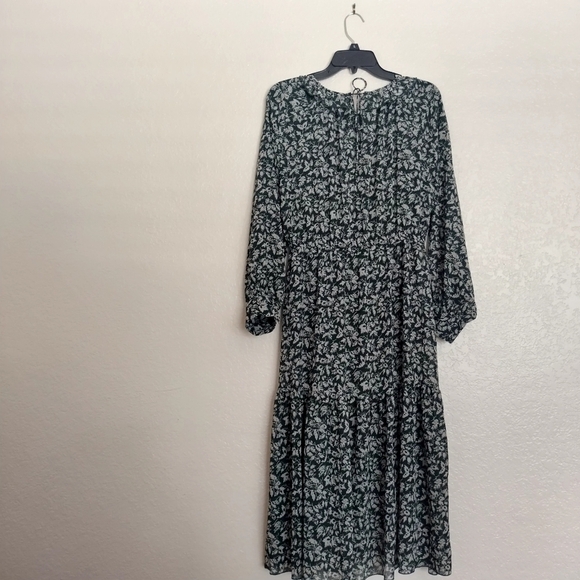 Madewell Ruffle-Neck Tiered Midi Dress in Forest Leaves romantic floral forest M - Picture 9 of 9
